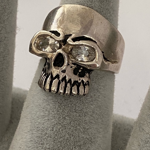 925 Silver skull ring sugar biker clear cz stones - Picture 2 of 5